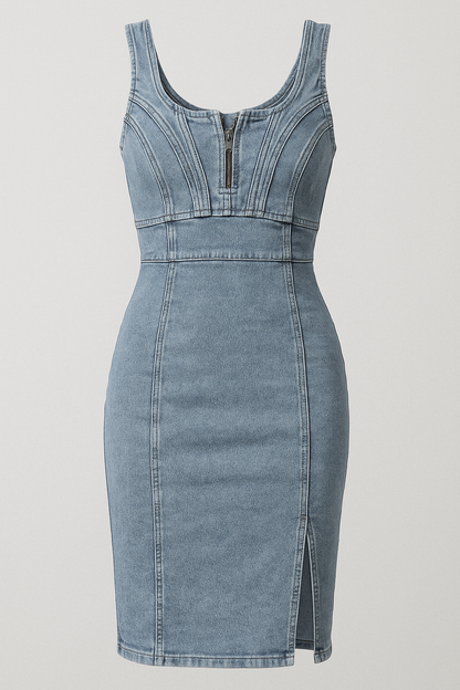 Lennox | Figurbetontes Denim-Midikleid mit Schlitz und Vintage-Touch