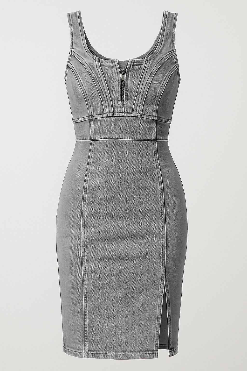 Lennox | Figurbetontes Denim-Midikleid mit Schlitz und Vintage-Touch