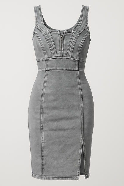 Lennox | Figurbetontes Denim-Midikleid mit Schlitz und Vintage-Touch