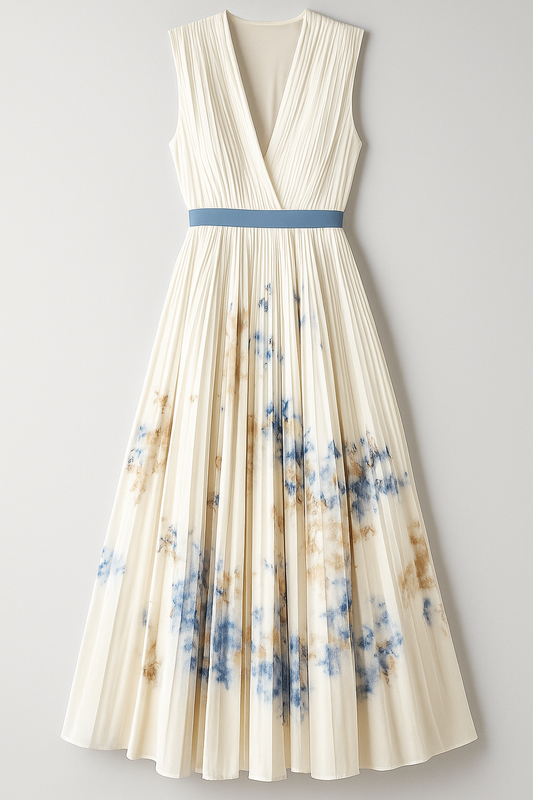 Luciana Damen Sommerkleid im Vintage-Stil mit Falten und Aquarellmuster