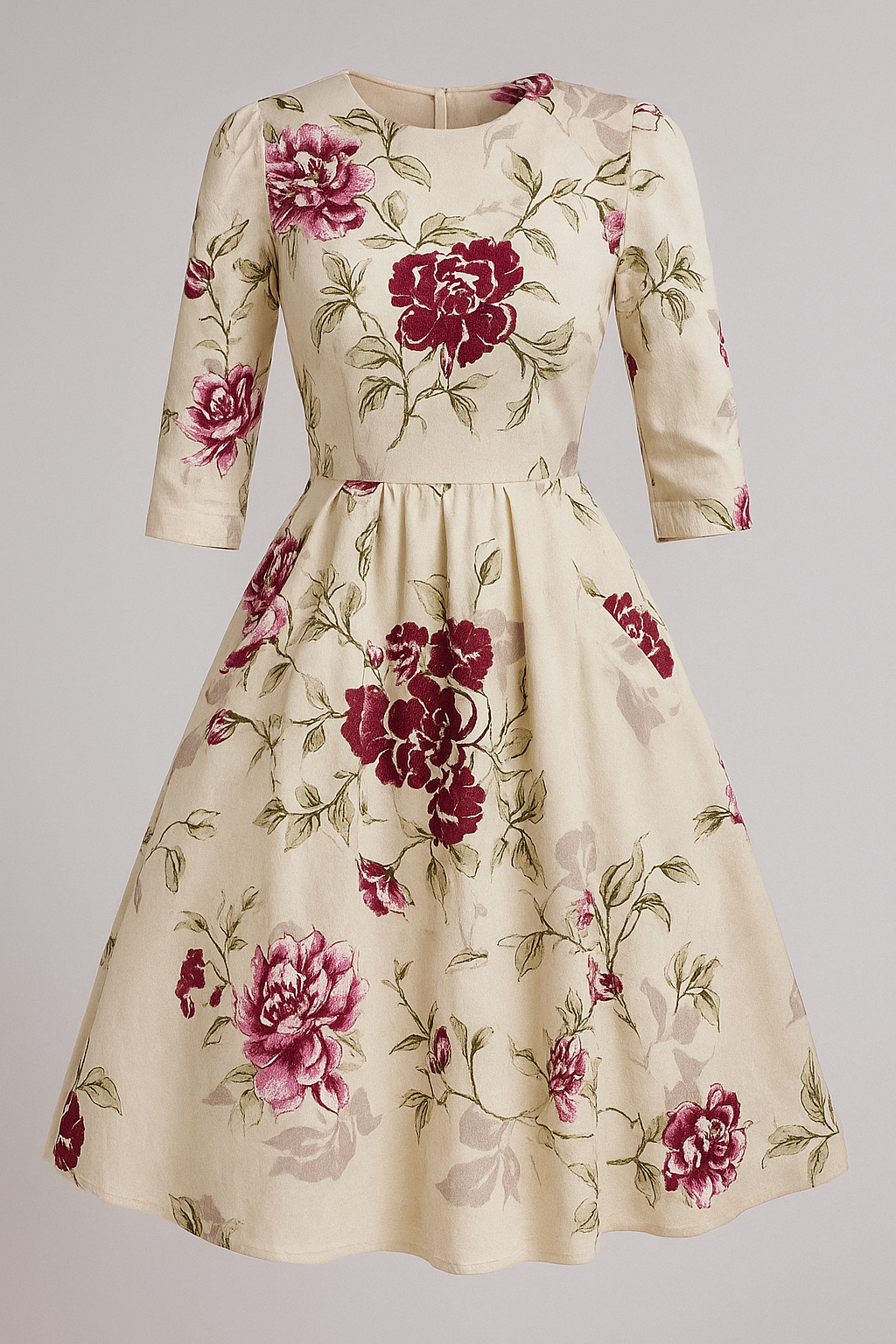 Retrozo | Elegantes Midikleid mit Blumenmuster und 3/4-Ärmeln