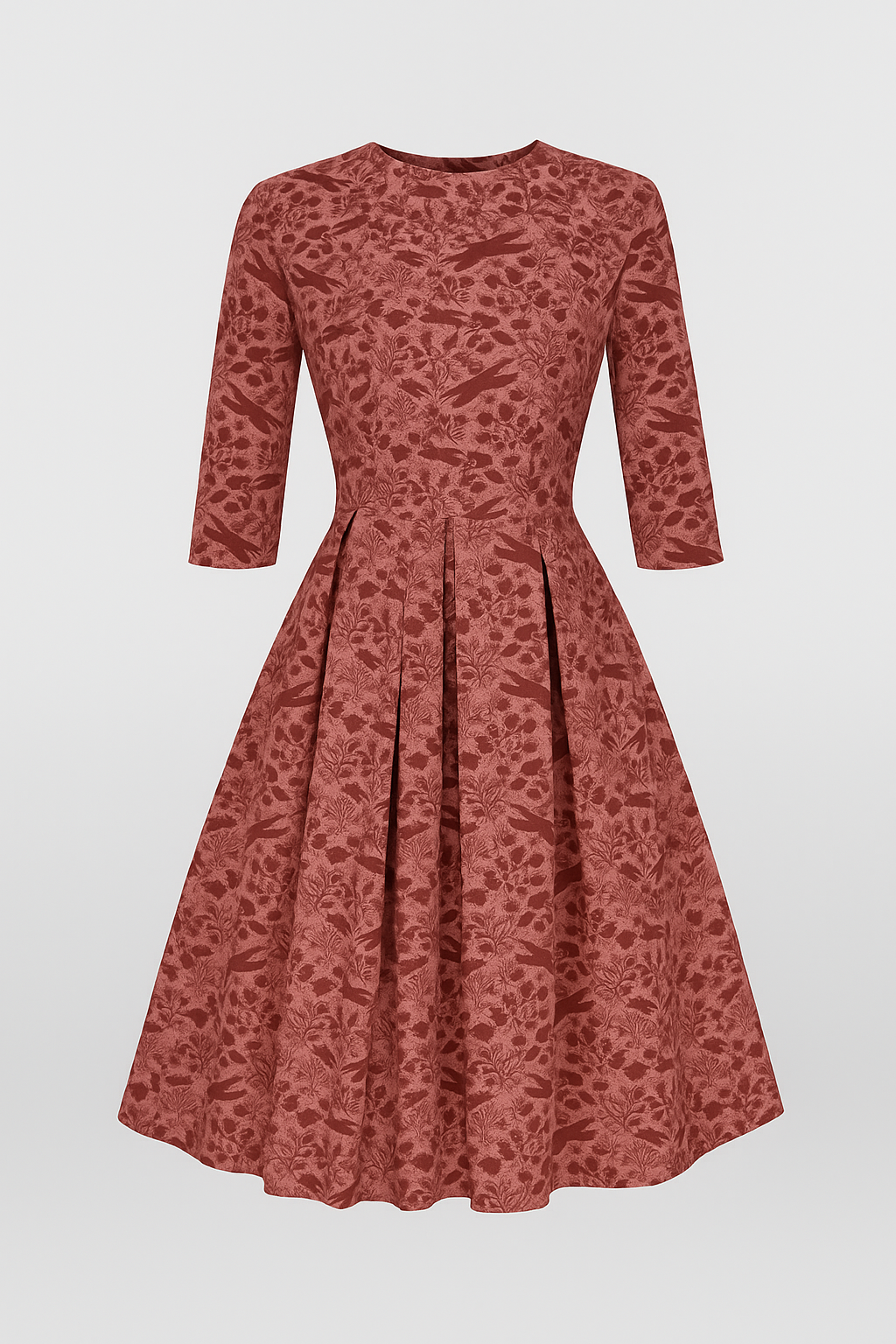 Retrozo | Elegantes Midikleid mit Blumenmuster und 3/4-Ärmeln