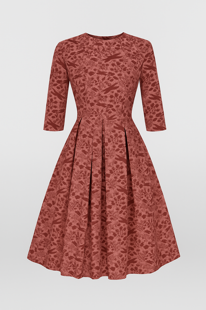 Retrozo | Elegantes Midikleid mit Blumenmuster und 3/4-Ärmeln