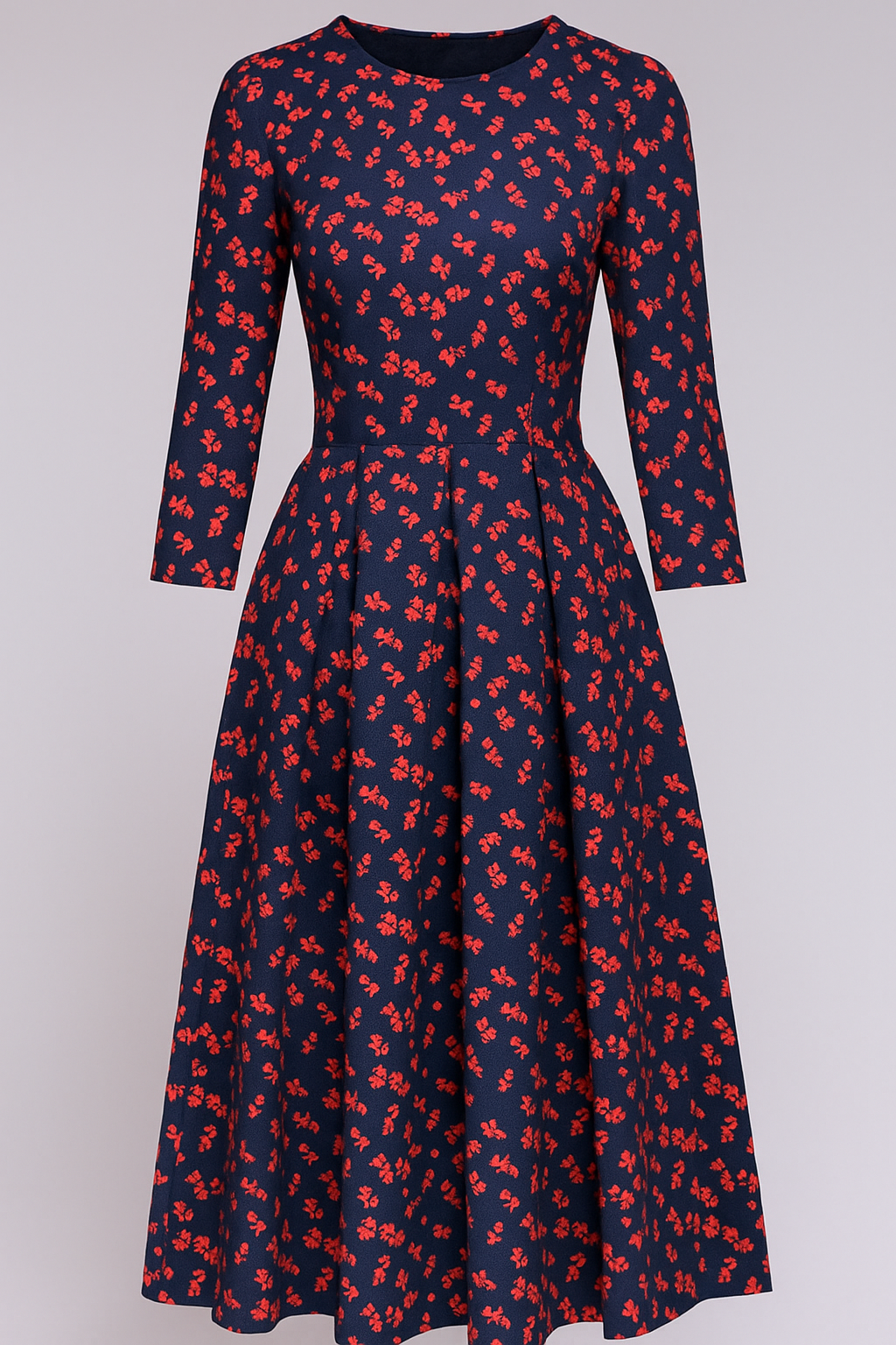 Retrozo | Elegantes Midikleid mit Blumenmuster und 3/4-Ärmeln