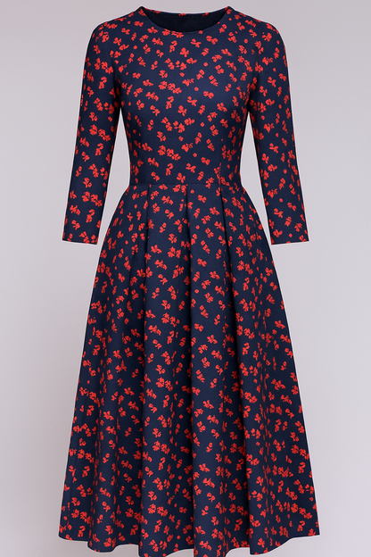 Retrozo | Elegantes Midikleid mit Blumenmuster und 3/4-Ärmeln