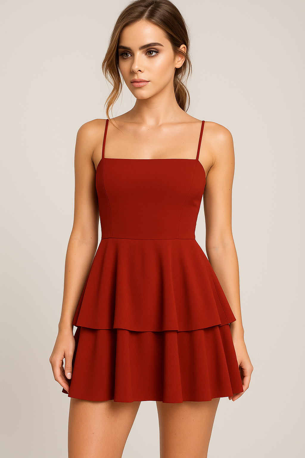 Sienna | Kurzes Sommerkleid mit Spaghettiträgern und Volantrock