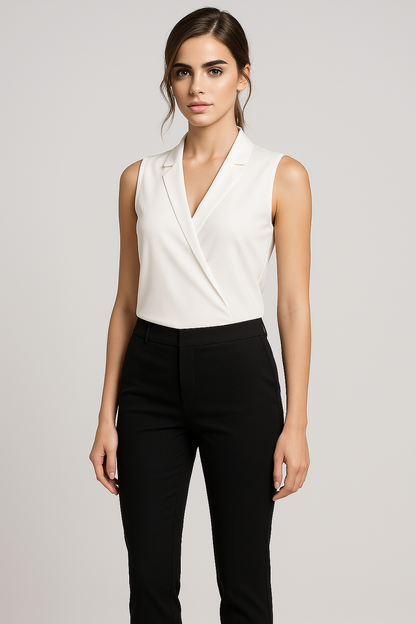 Elena | Ärmellose Bluse mit V-Ausschnitt und Stehkragen