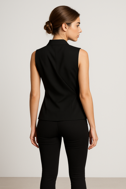 Elena | Ärmellose Bluse mit V-Ausschnitt und Stehkragen