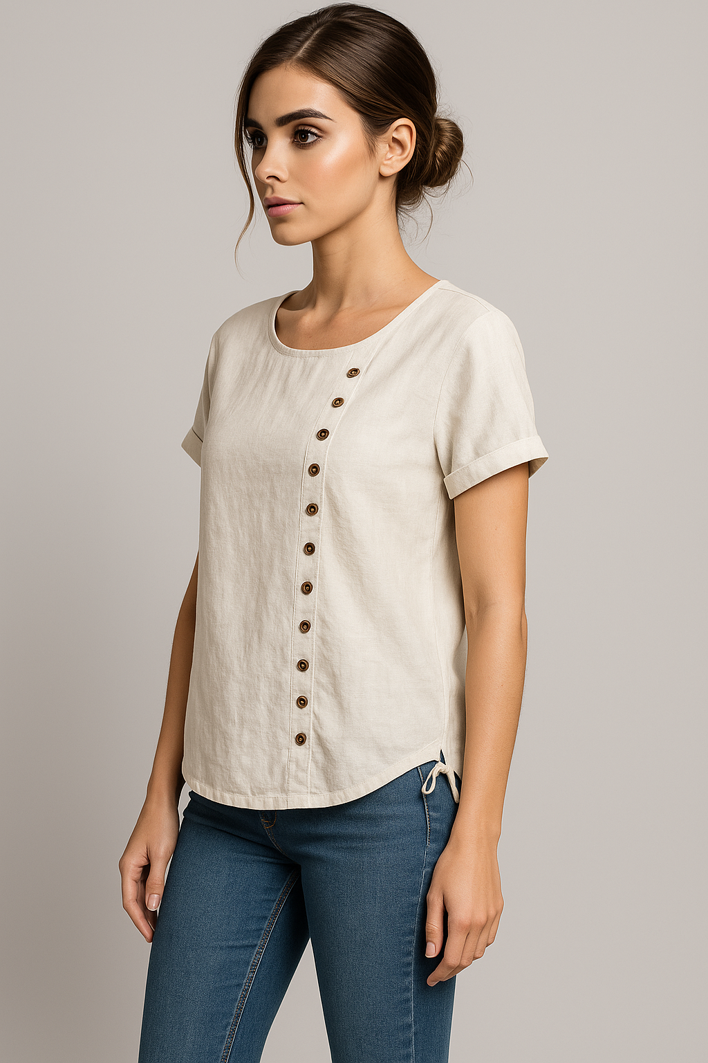 Amelia | Damen Leinenbluse mit Knopfleiste