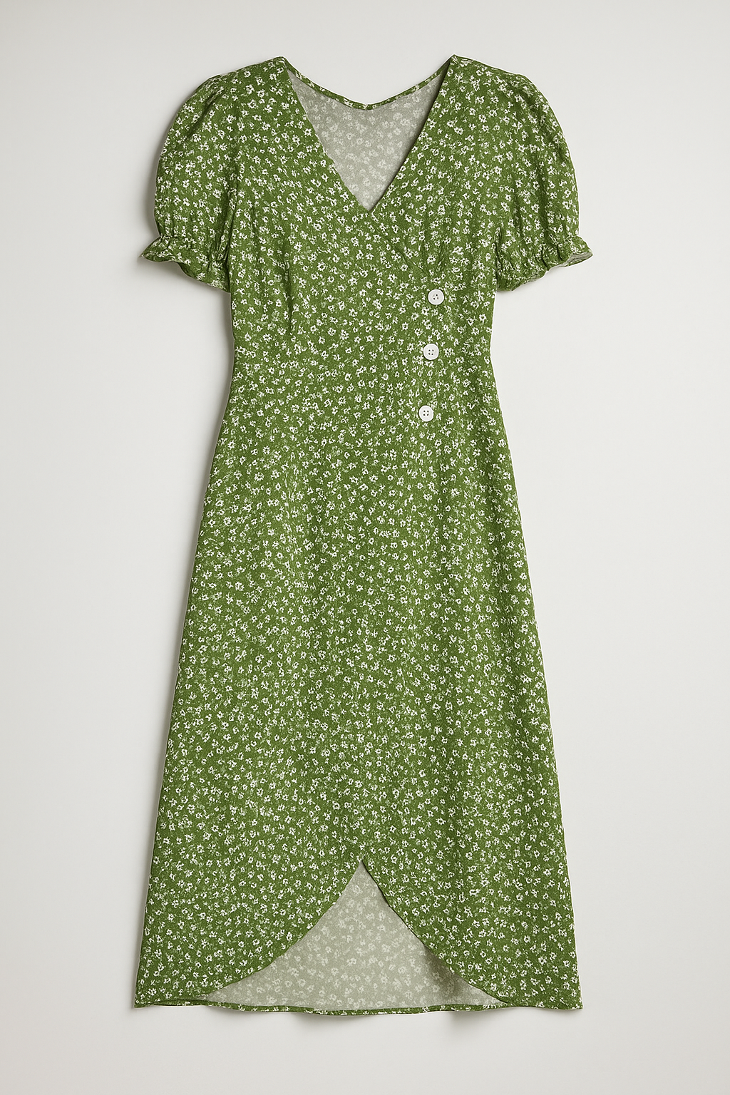 Marie | Geblümtes Midikleid mit V-Ausschnitt und seitlichen Knöpfen