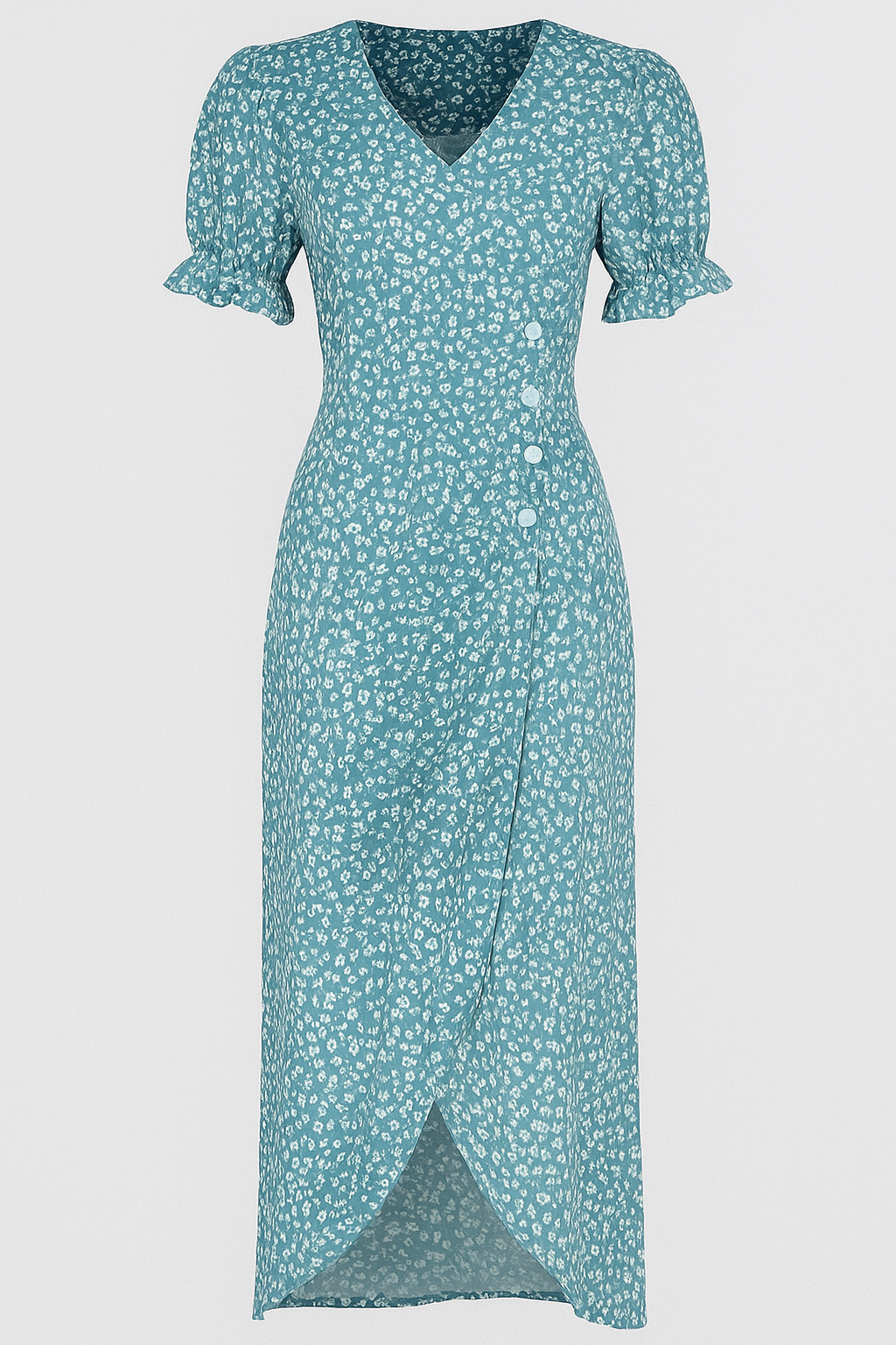 Marie | Geblümtes Midikleid mit V-Ausschnitt und seitlichen Knöpfen