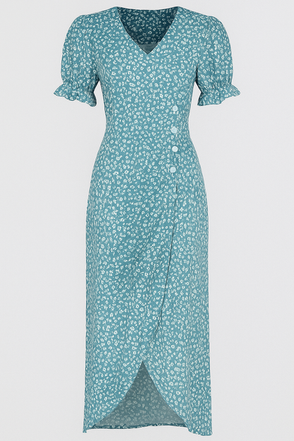 Marie | Geblümtes Midikleid mit V-Ausschnitt und seitlichen Knöpfen