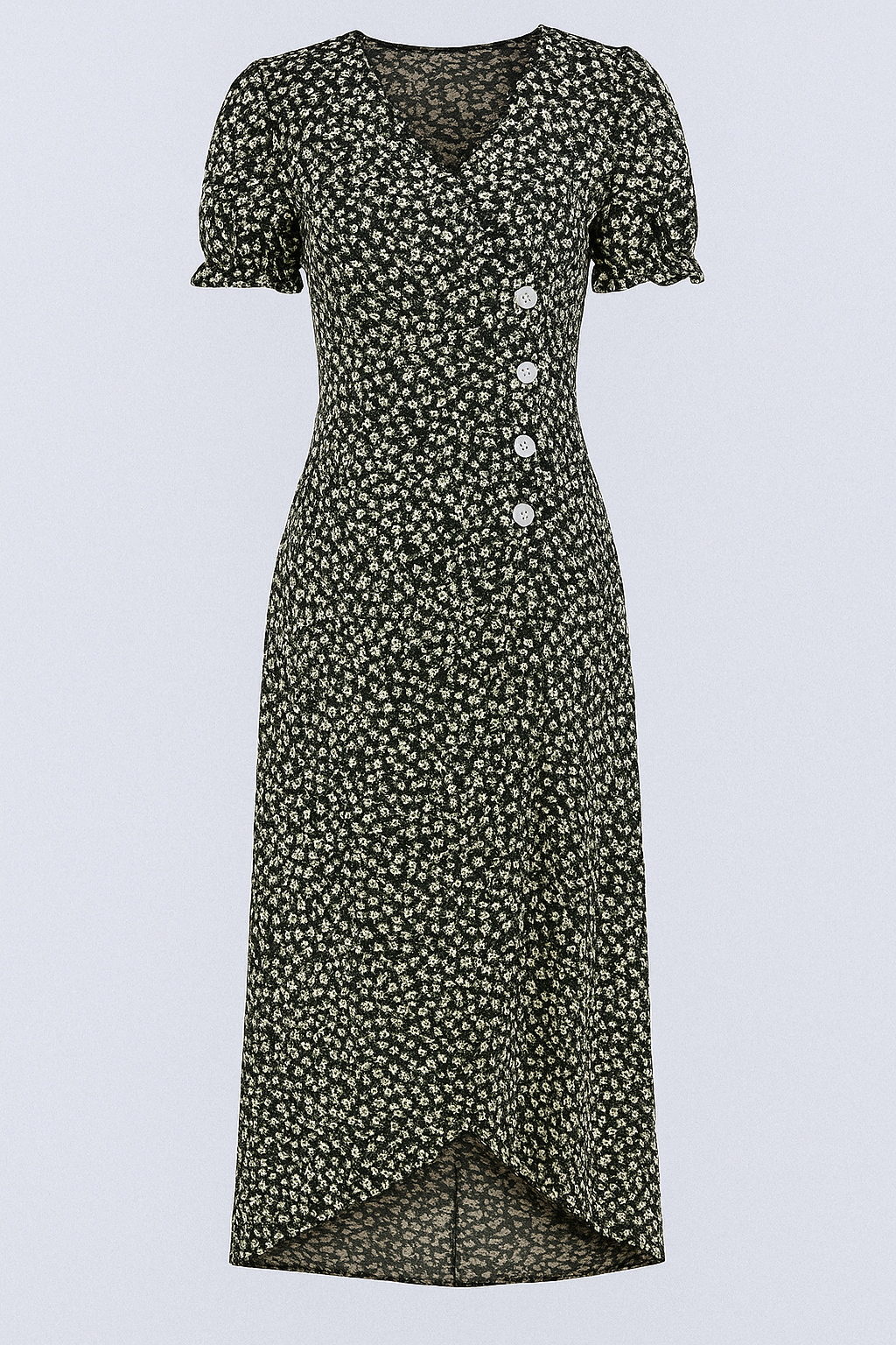 Marie | Geblümtes Midikleid mit V-Ausschnitt und seitlichen Knöpfen