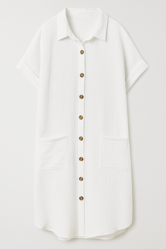 Margaret | Blusenkleid aus Waffelbaumwolle mit Knopfleiste