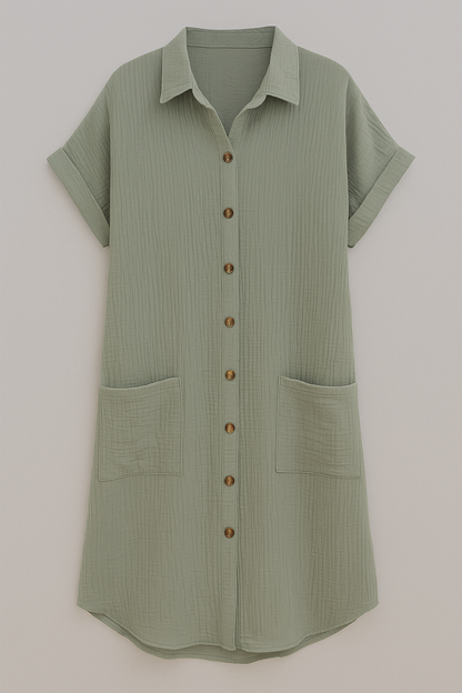 Margaret | Blusenkleid aus Waffelbaumwolle mit Knopfleiste