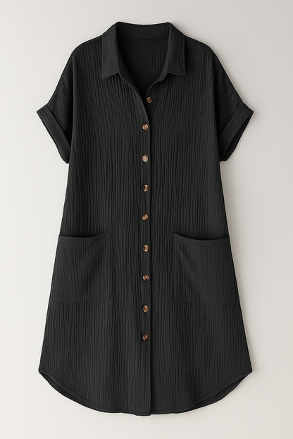 Margaret | Blusenkleid aus Waffelbaumwolle mit Knopfleiste