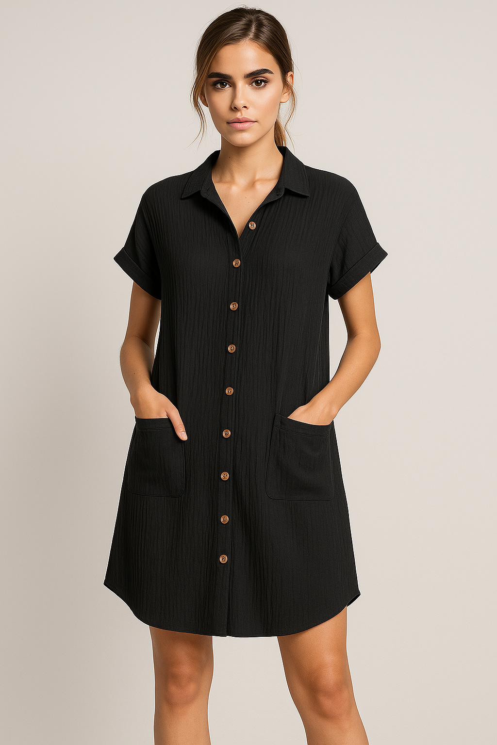 Margaret | Blusenkleid aus Waffelbaumwolle mit Knopfleiste