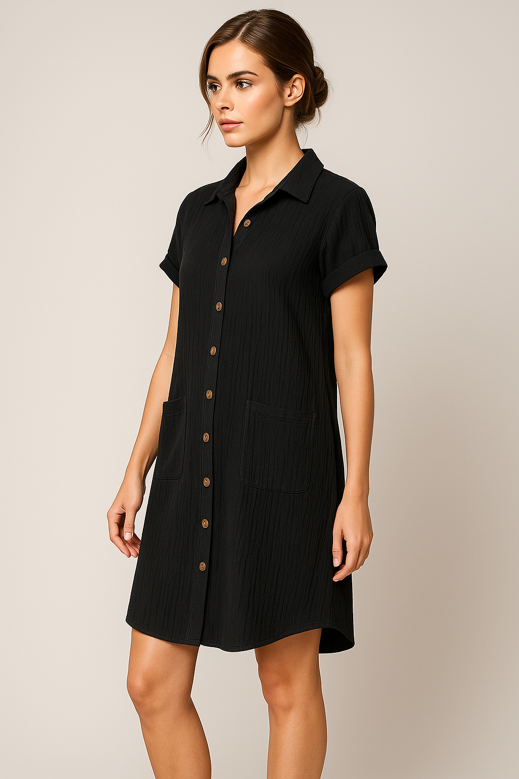 Margaret | Blusenkleid aus Waffelbaumwolle mit Knopfleiste