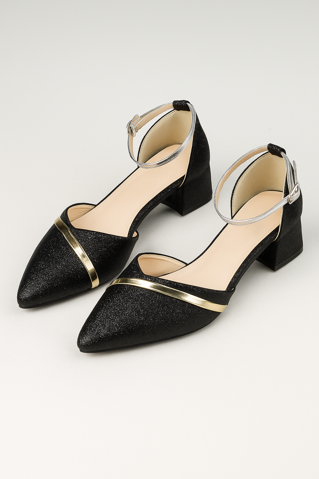 Helena | Elegante Glitzer-Riemchenpumps mit Blockabsatz in edlen Farben