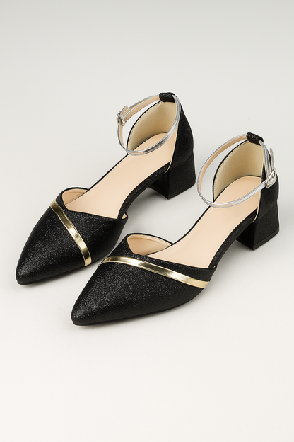 Helena | Elegante Glitzer-Riemchenpumps mit Blockabsatz in edlen Farben