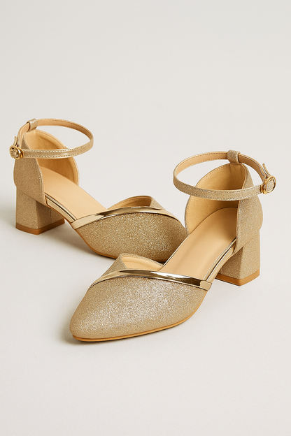 Helena | Elegante Glitzer-Riemchenpumps mit Blockabsatz in edlen Farben