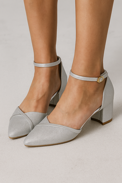 Helena | Elegante Glitzer-Riemchenpumps mit Blockabsatz in edlen Farben