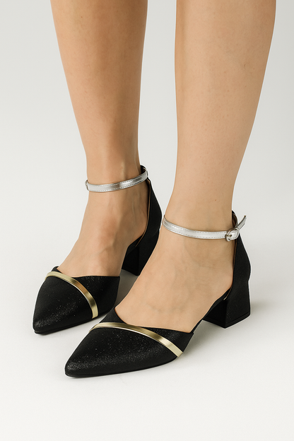 Helena | Elegante Glitzer-Riemchenpumps mit Blockabsatz in edlen Farben