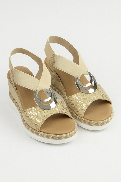 Briella | Damen Plateau-Sandalen mit elastischem Kreuzband & Metallic-Ring