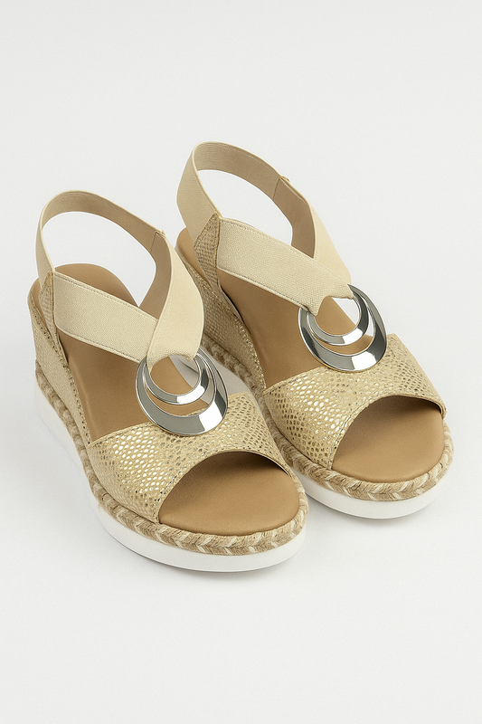 Briella | Damen Plateau-Sandalen mit elastischem Kreuzband & Metallic-Ring