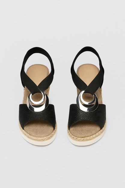 Briella | Damen Plateau-Sandalen mit elastischem Kreuzband & Metallic-Ring
