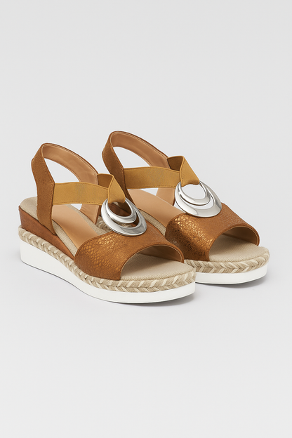 Briella | Damen Plateau-Sandalen mit elastischem Kreuzband & Metallic-Ring