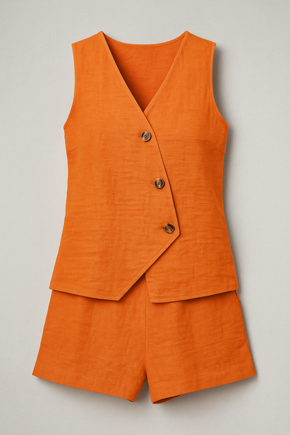 Zoya | Damen Sommer-Zweiteiler mit Wickel-Top & Shorts aus Leinenmischung