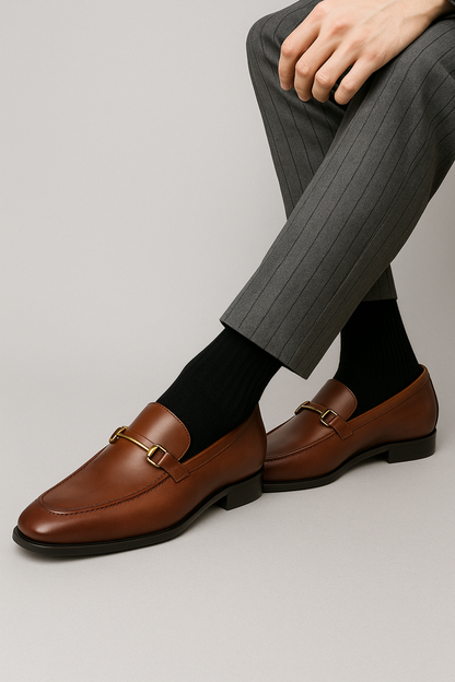 Gavin| Herren Klassische Leder-Loafers in Braun mit Zierspange