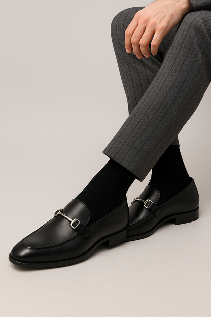 Gavin | Herren Klassische Leder-Loafers in Schwarz mit Zierspange