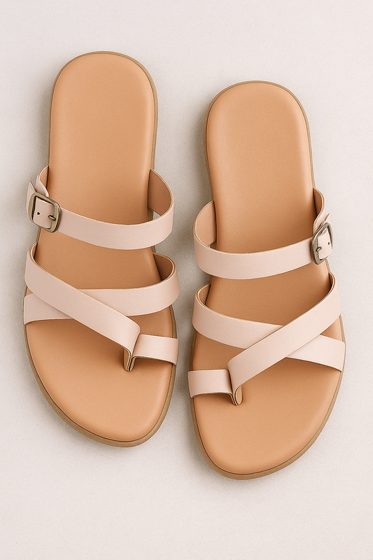 Poe | Damen Zehensteg-Flachsandalen mit Riemen und Schnalle