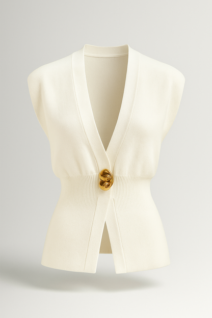 Iris |  Elegante Damen Strickweste mit Goldknopf