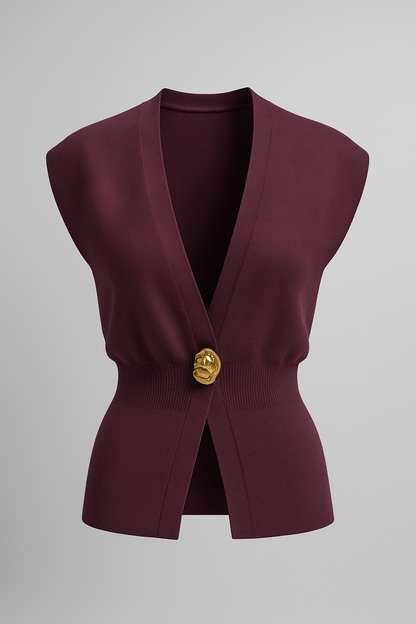 Iris |  Elegante Damen Strickweste mit Goldknopf