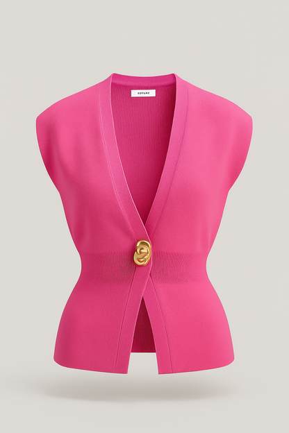 Iris |  Elegante Damen Strickweste mit Goldknopf