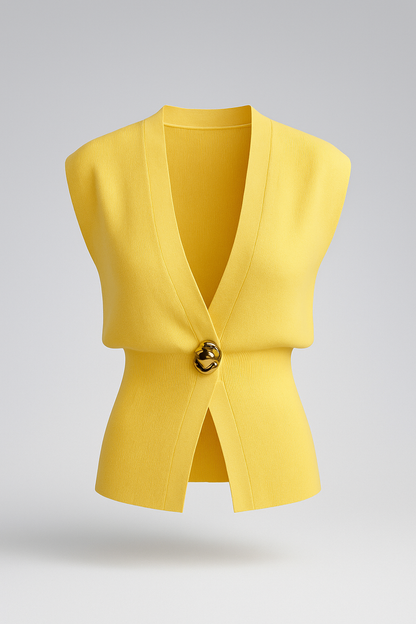 Iris |  Elegante Damen Strickweste mit Goldknopf