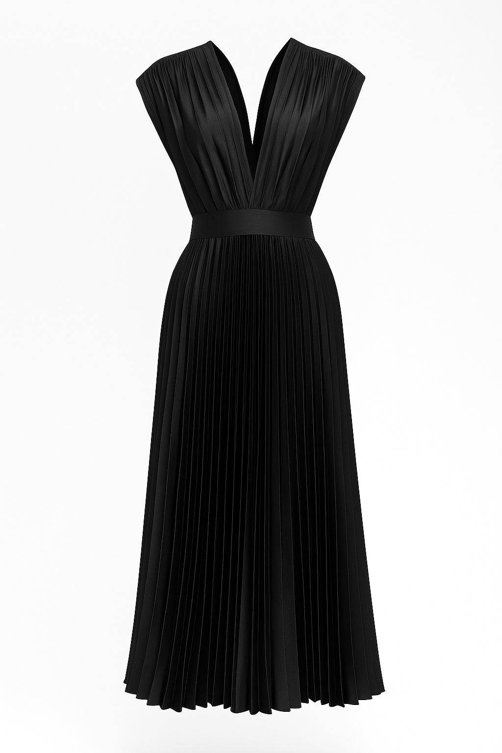 Amora | Damen Elegantes Plissee-Midikleid mit V-Ausschnitt