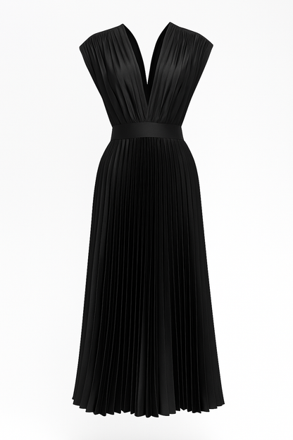 Amora | Damen Elegantes Plissee-Midikleid mit V-Ausschnitt