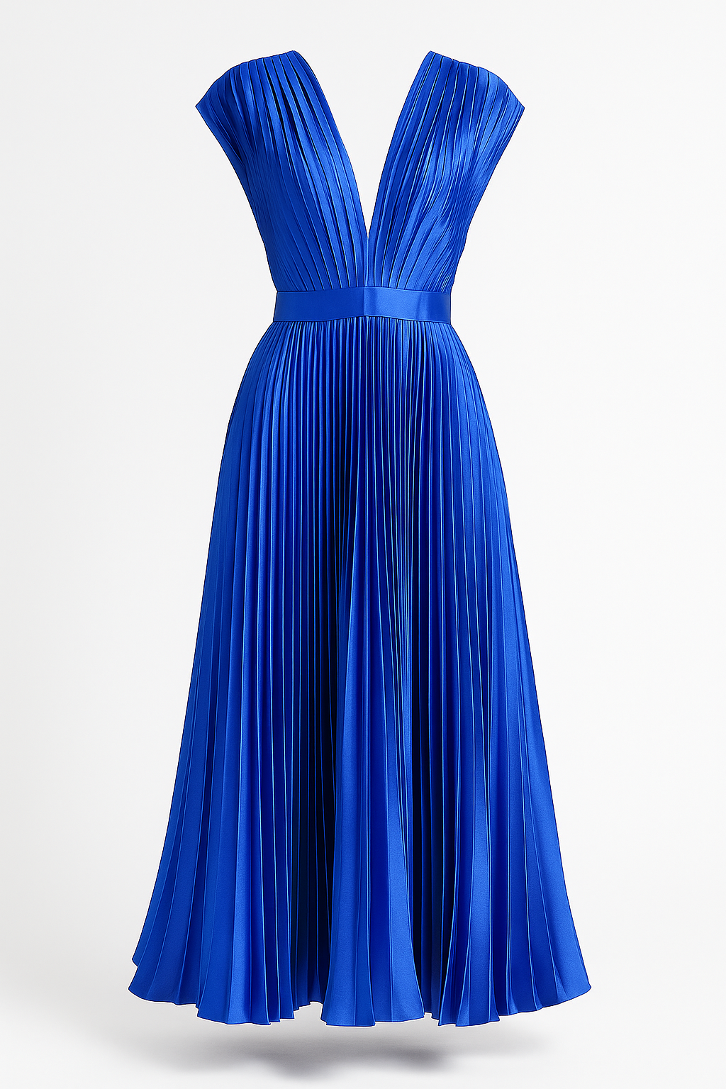 Amora | Damen Elegantes Plissee-Midikleid mit V-Ausschnitt