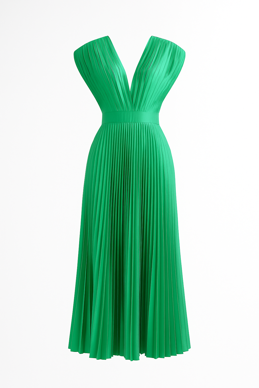 Amora | Damen Elegantes Plissee-Midikleid mit V-Ausschnitt