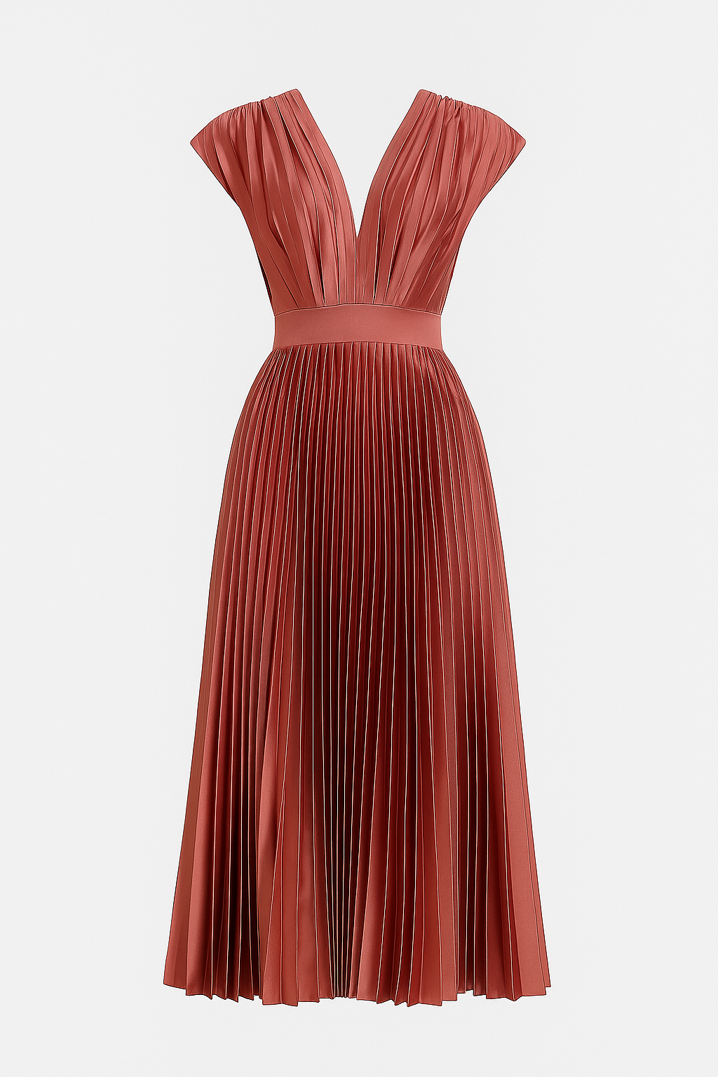Amora | Damen Elegantes Plissee-Midikleid mit V-Ausschnitt