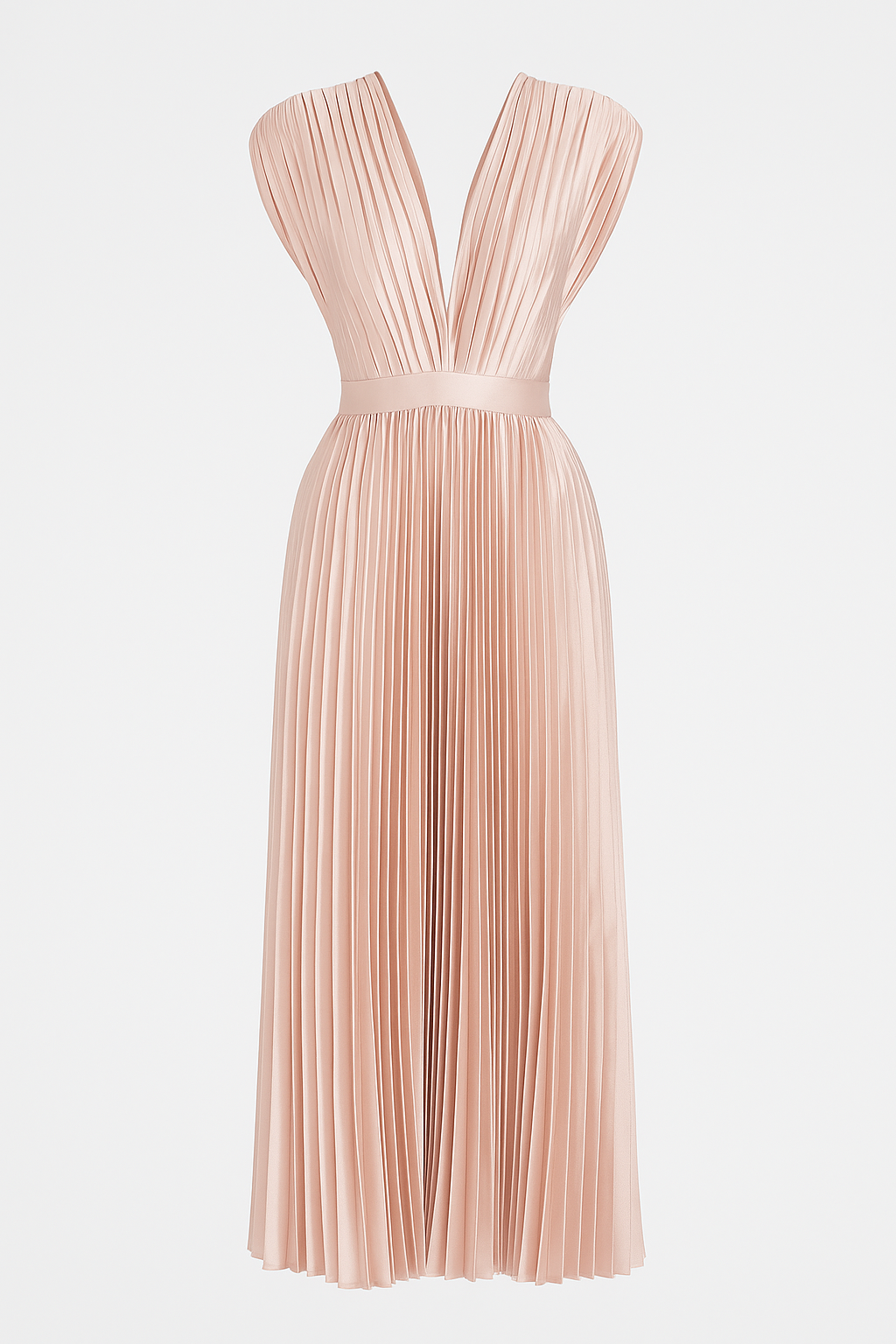 Amora | Damen Elegantes Plissee-Midikleid mit V-Ausschnitt