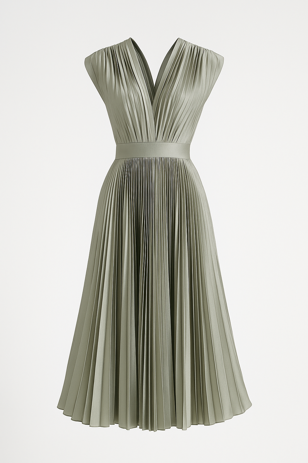 Amora | Damen Elegantes Plissee-Midikleid mit V-Ausschnitt