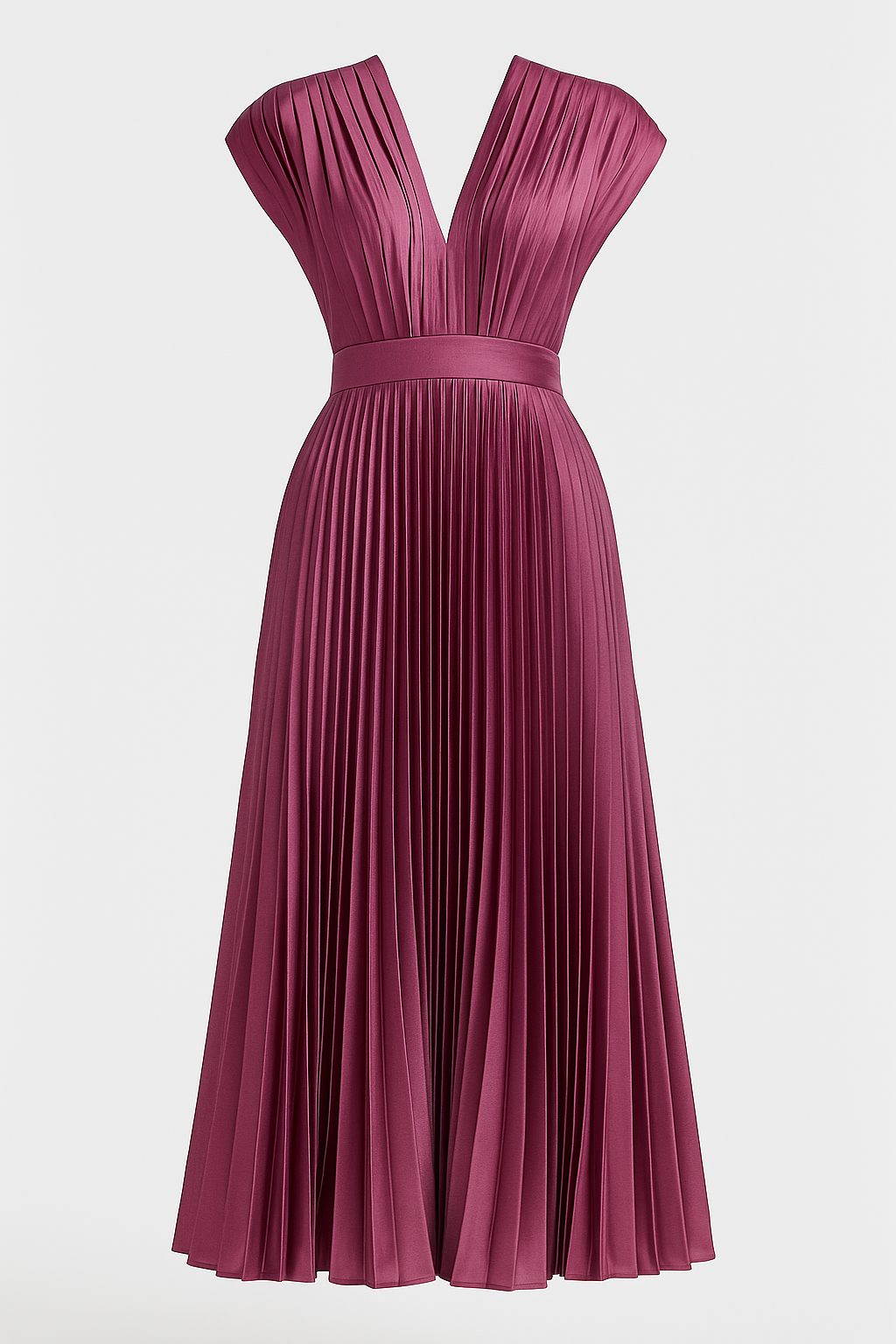 Amora | Damen Elegantes Plissee-Midikleid mit V-Ausschnitt