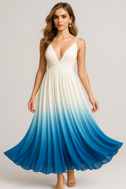 Marina | Elegantes Ombré-Maxikleid mit tiefem V-Ausschnitt