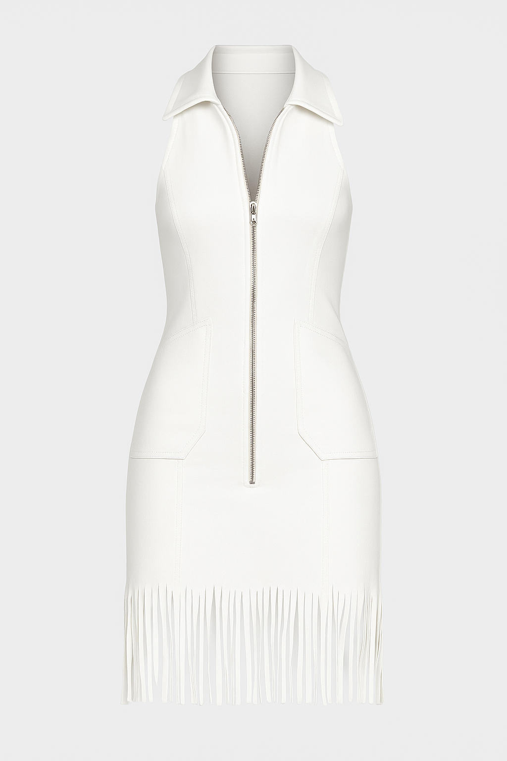 Savannah | Weißes Minikleid mit Fransen und Reißverschluss