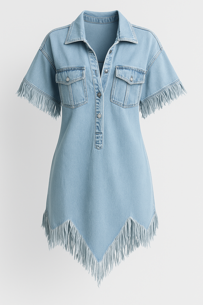 Dakota | Denim-Hemdkleid mit Fransen und Brusttaschen